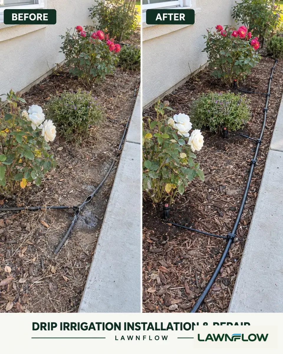 Drip irrigation line in a planting bed