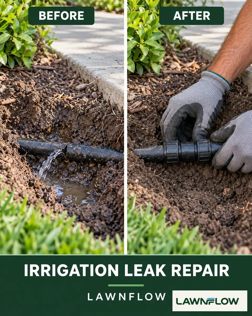 Before and after irrigation leak repair