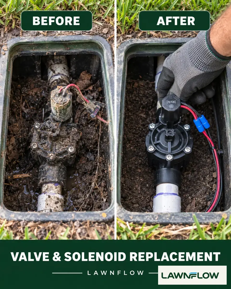 Before and after irrigation valve and solenoid replacement