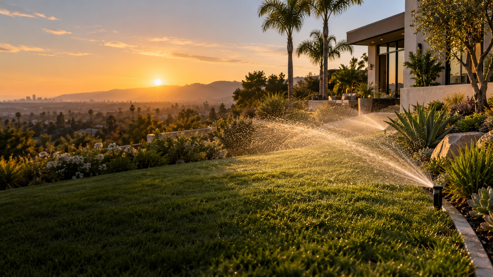 Efficient lawn irrigation at a Southern California home